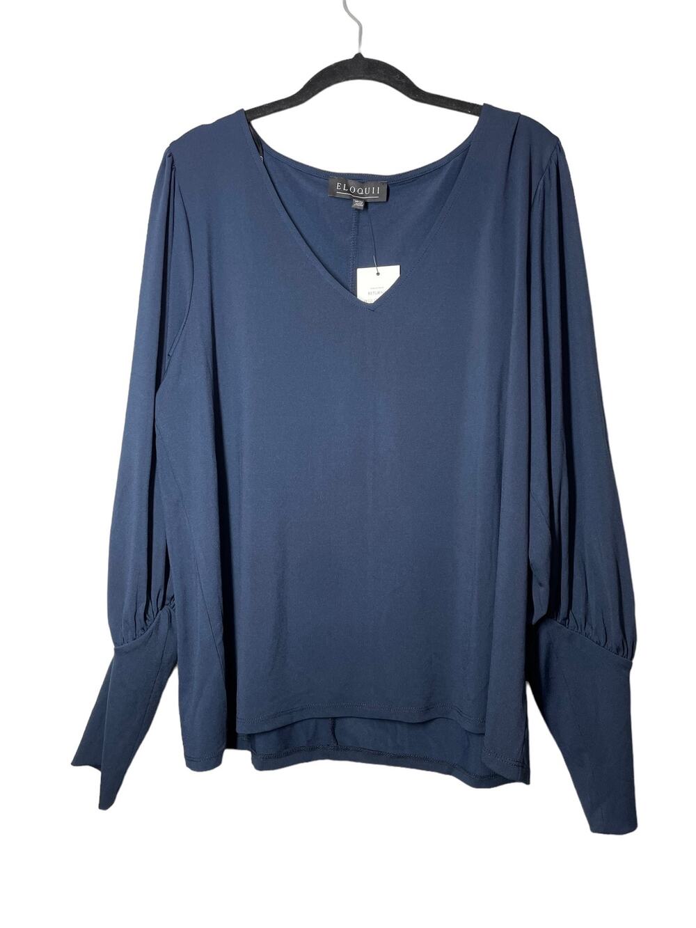Eloquii Navy Blue V-Neck Blouse Top Dramatic Sleeve NWT 18/20 Long Dolman
